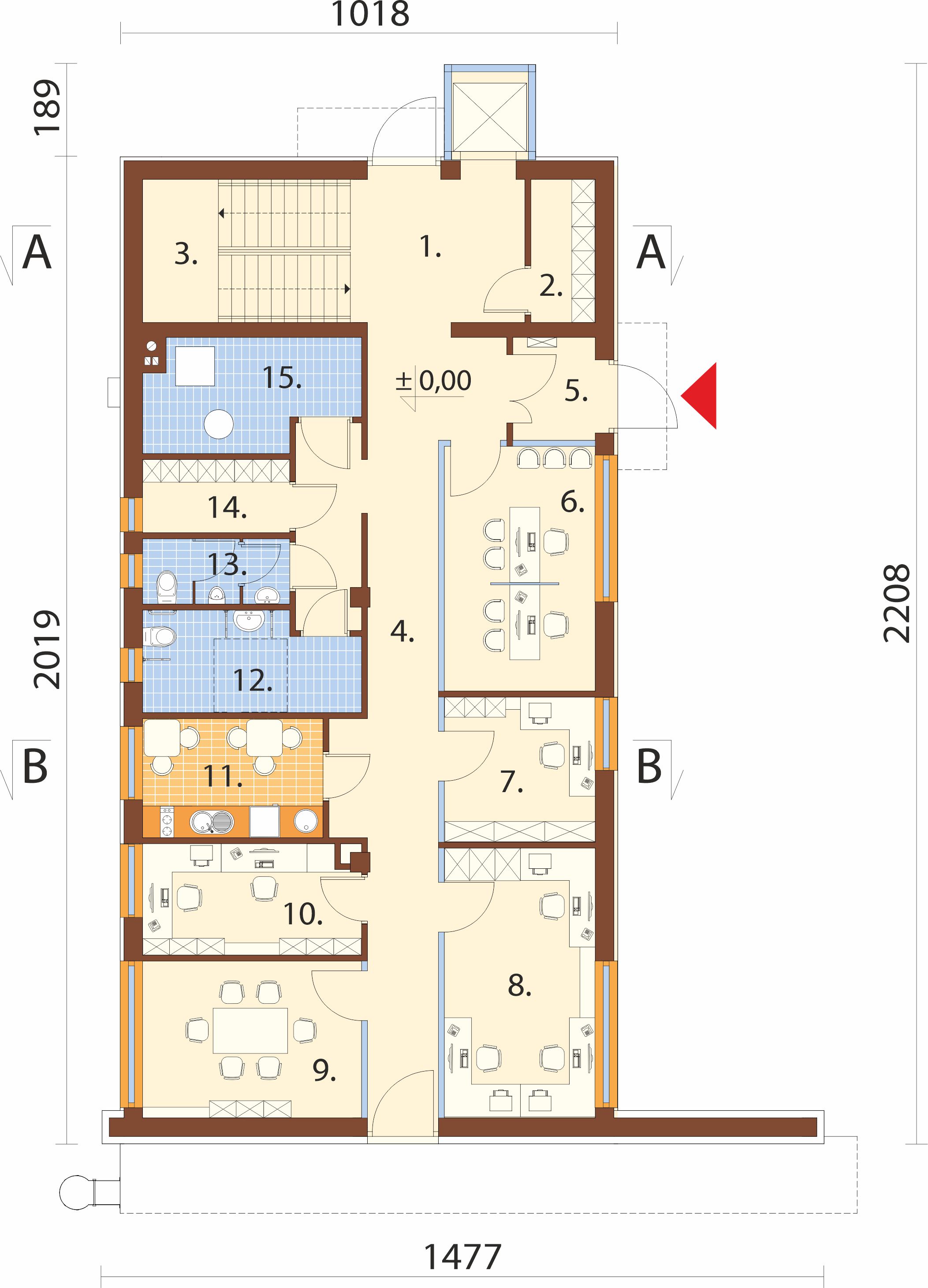 Projekt budynku biurowego K-179 - rzut parteru
