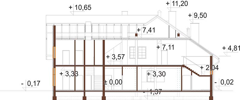 Projekt domu weselnego, restauracji z motelem K-37 - przekrój B-B