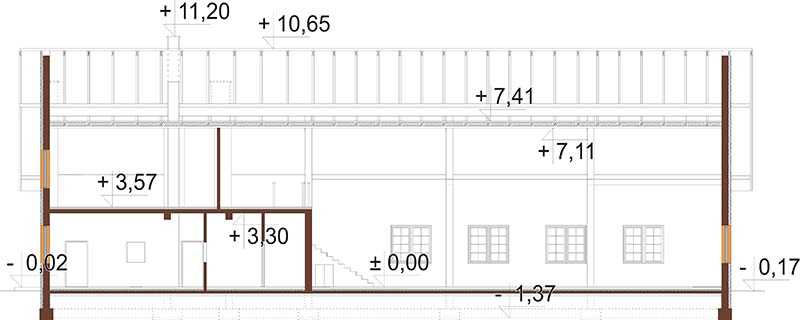 Projekt domu weselnego, restauracji z motelem K-37 - przekrój C-C