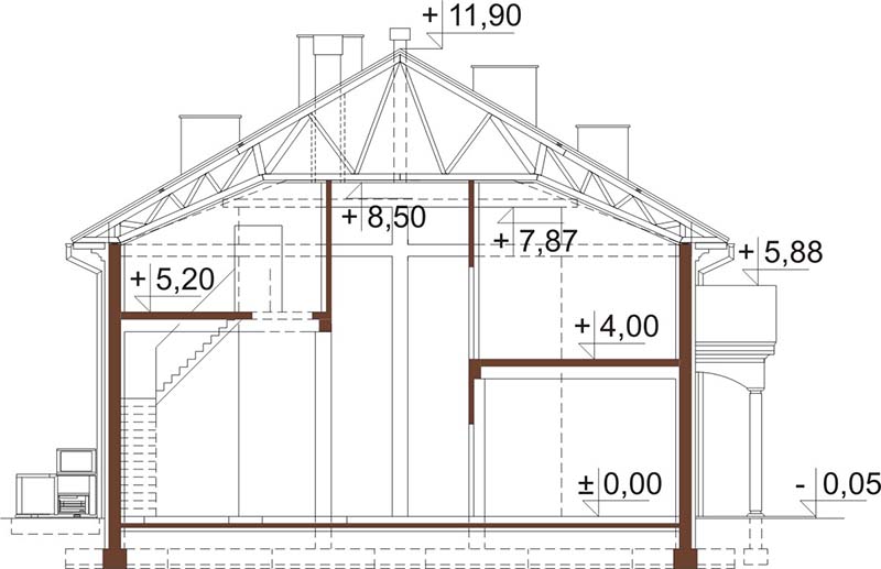 Projekt budynku produkcyjno-usługowego K-46 - przekrój B-B