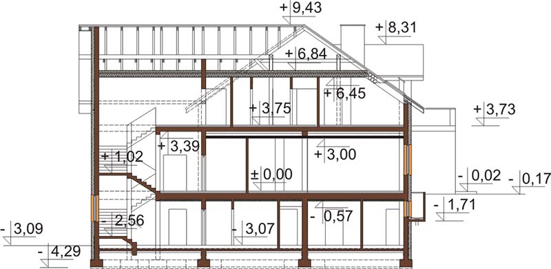 Projekt restauracji z motelem K-58 - przekrój B-B
