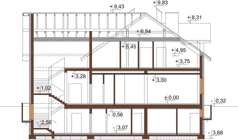 Projekt restauracji z motelem K-58 B - przekrój B-B