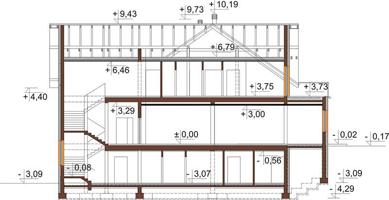 Projekt domu weselnego, restauracji z motelem K-58 C - przekrój B-B