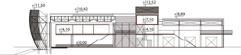 Projekt salonu samochodowego K-63 - przekrój A-A