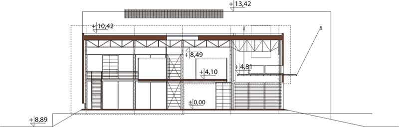 Projekt salonu samochodowego K-63 - przekrój B-B