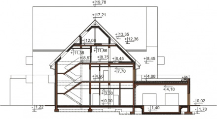 Projekt hotelu K-81 - przekrój A-A