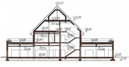 Projekt hotelu K-81 - przekrój B-B