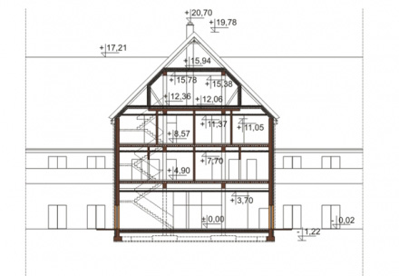 Projekt hotelu K-81 - przekrój C-C