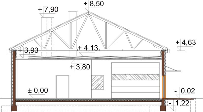 Projekt hali magazynowej K-94 - przekrój A-A