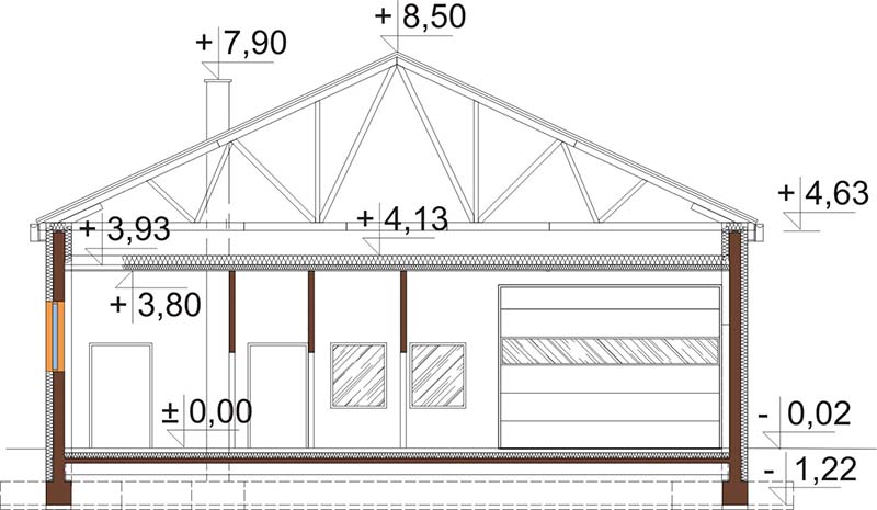 Projekt hali magazynowej K-94 - przekrój B-B
