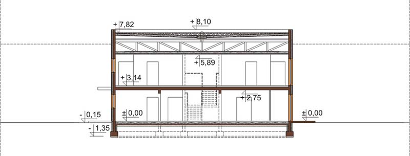 Projekt hotelu K-96 - przekrój B-B