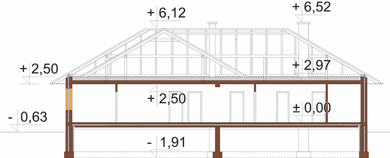 Projekt domu Purzyce L-5572 - przekrój A-A