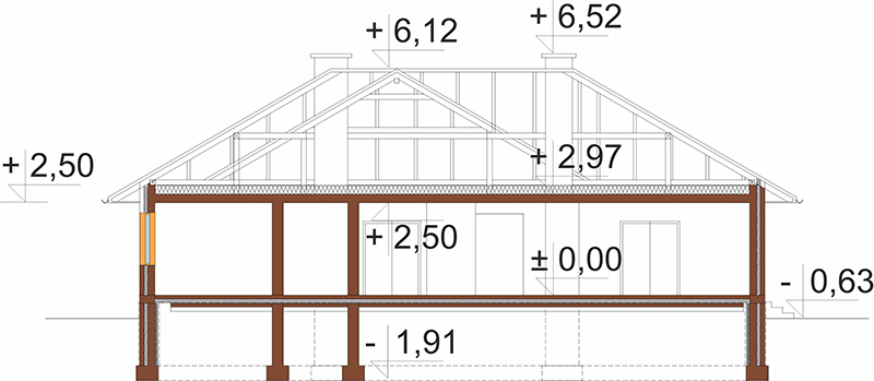 Projekt domu Purzyce L-5572 - przekrój B-B