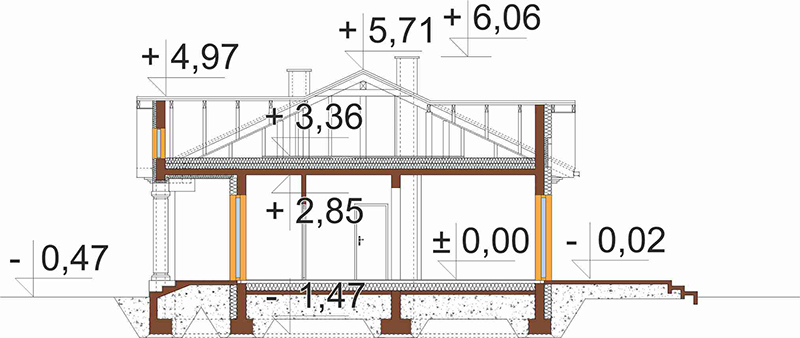 Projekt domu Ludwinów B 2 L-6079 B - przekrój A-A