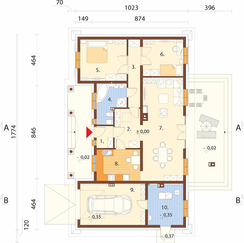 Projekt domu Ludwinów B 2 L-6079 B - rzut parteru