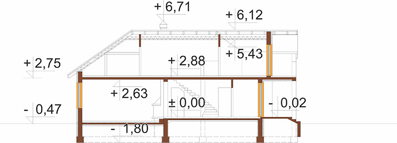 Projekt domu Rokutów L-6136 – przekrój B-B