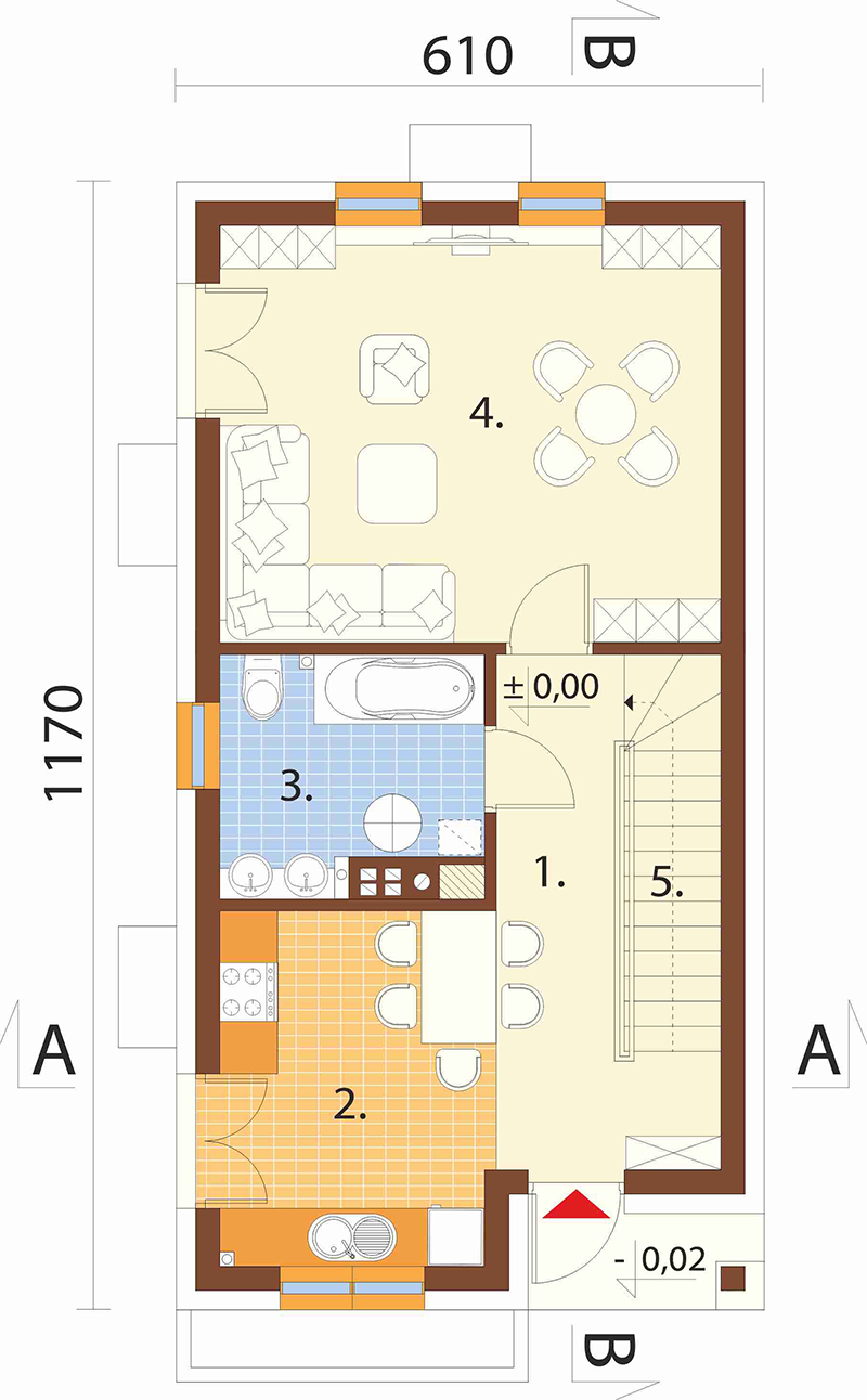 Projekt domu Bieżanowiec B L-6285 B – rzut parteru