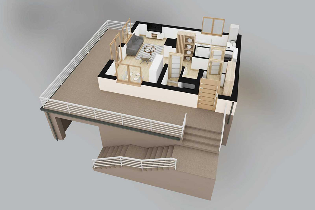 Projekt domu Kościelisko 2 B L-6324 B - rzut 3D parteru