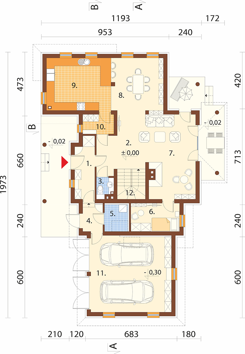 Projekt domu Pordoi Due L-6456 - rzut parteru
