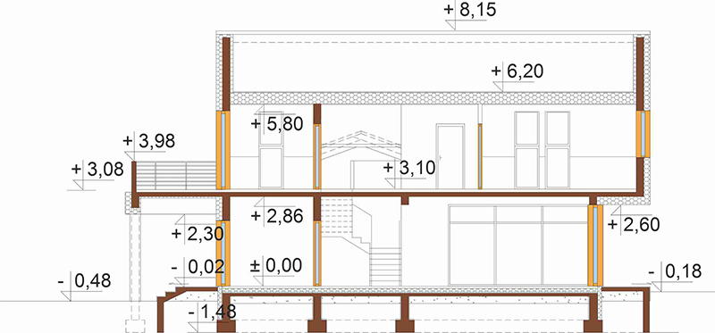 Projekt domu Proszyce 2 L-6509 – przekrój A-A