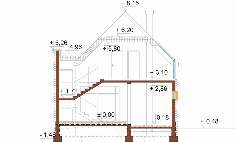 Projekt domu Proszyce 2 L-6509 – przekrój B-B