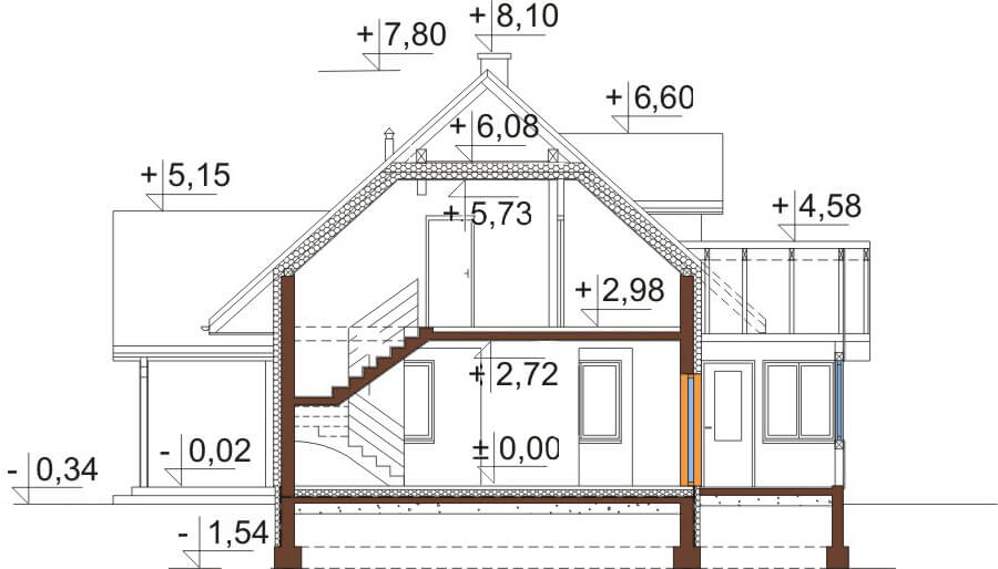 Projekt domu Storczynek 2 L-6533 - przekrój A-A