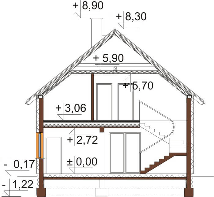 Projekt domu Dalin 2 L-6534 - przekrój A-A
