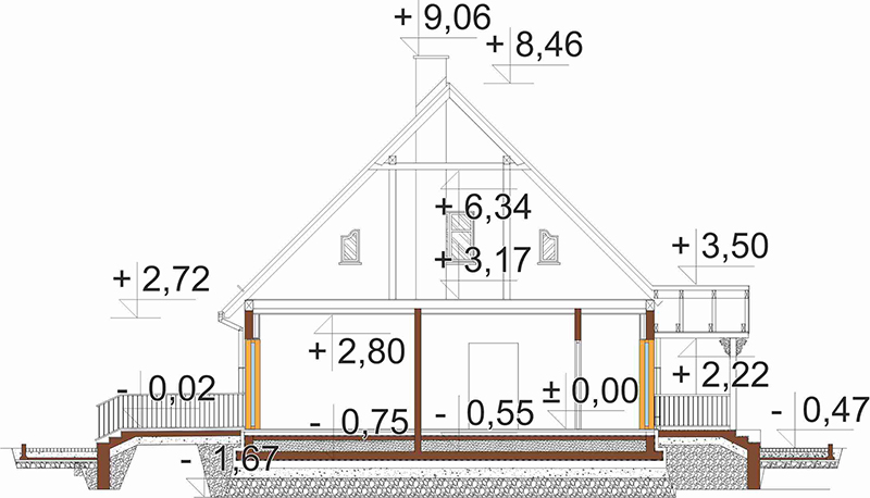 Projekt domu Jałowiec 2 L-6535 - przekrój A-A