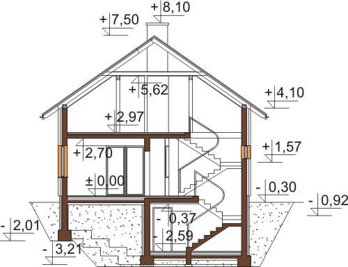 Projekt domu Wawrzynów 2 L-6536 - przekrój A-A