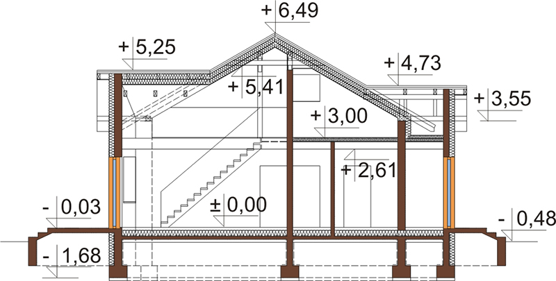 Projekt domu Barwinkowo 2 L-6565 - przekrój A-A