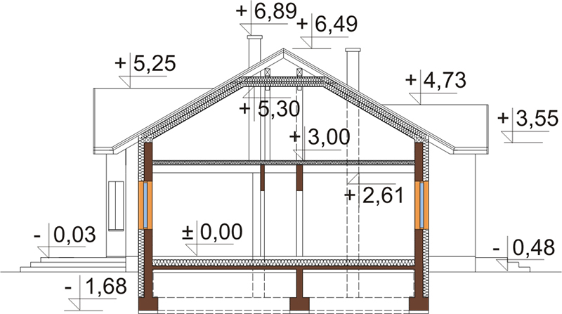 Projekt domu Barwinkowo 2 L-6565 - przekrój B-B