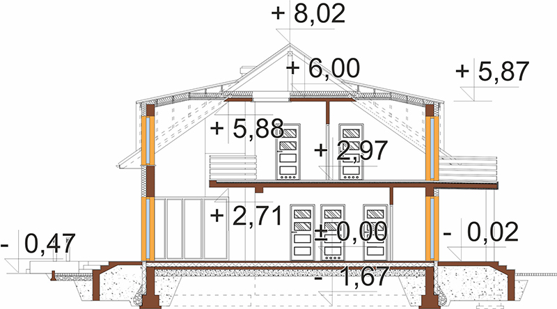 Projekt domu Kosacice 2 L-6587 - przekrój B-B