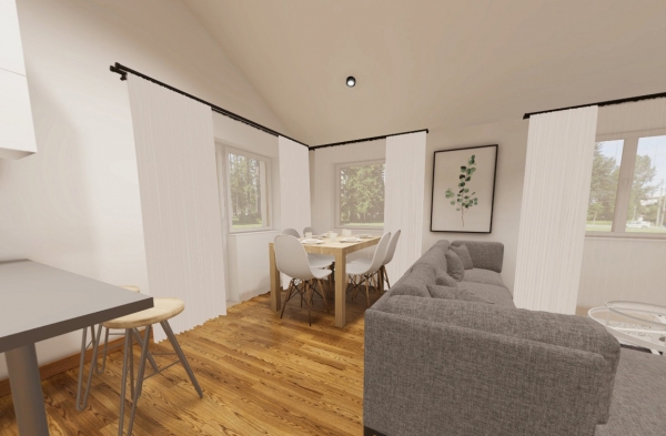 salon z jadalnią i aneksem kuchennym