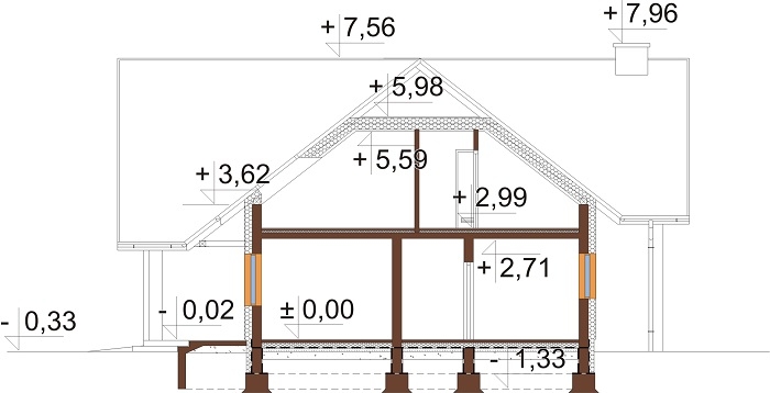 Projekt domu Koria 2 L-6696 - przekrój A-A