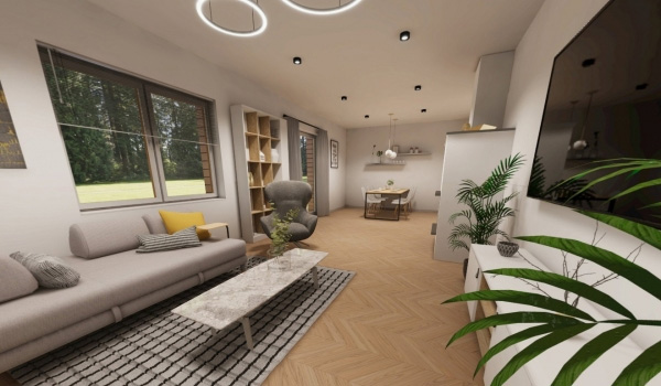 Projekt domu Traducta 2 L-6699 - przykładowa aranżacja salonu