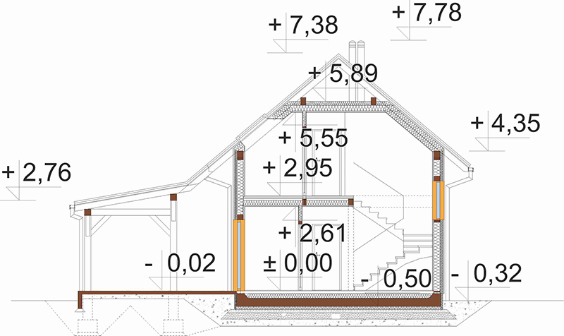 Projekt domu Eloe S 2 L-6737 S - przekrój A-A