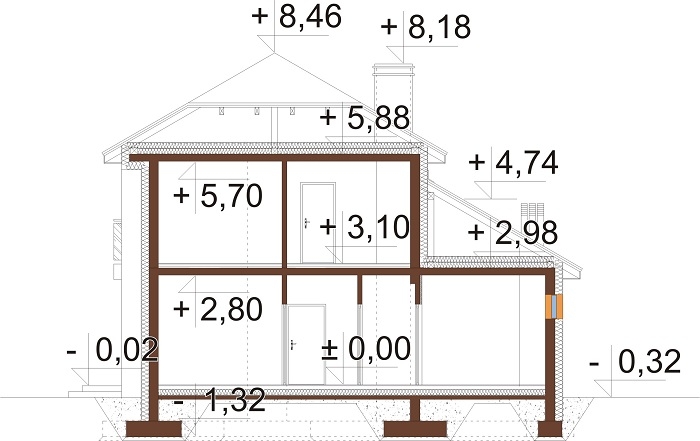 Projekt domu Mursa 2 L-6801 - przekrój A-A