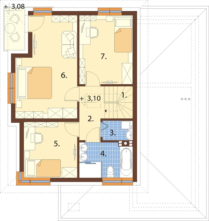 Projekt domu Mursa 2 L-6801 - rzut pierwszego piętra