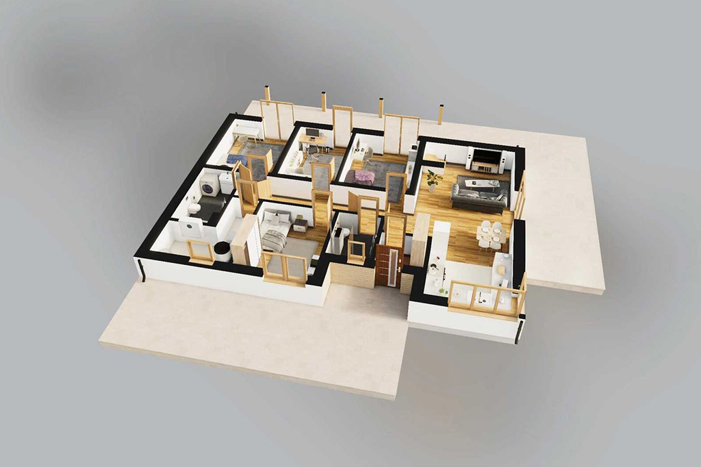 Projekt domu Halcino 2  L-6835 - rzut 3D parteru