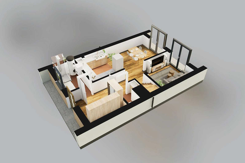 Projekt domu Taratono 2 L-6837 - rzut 3D parteru