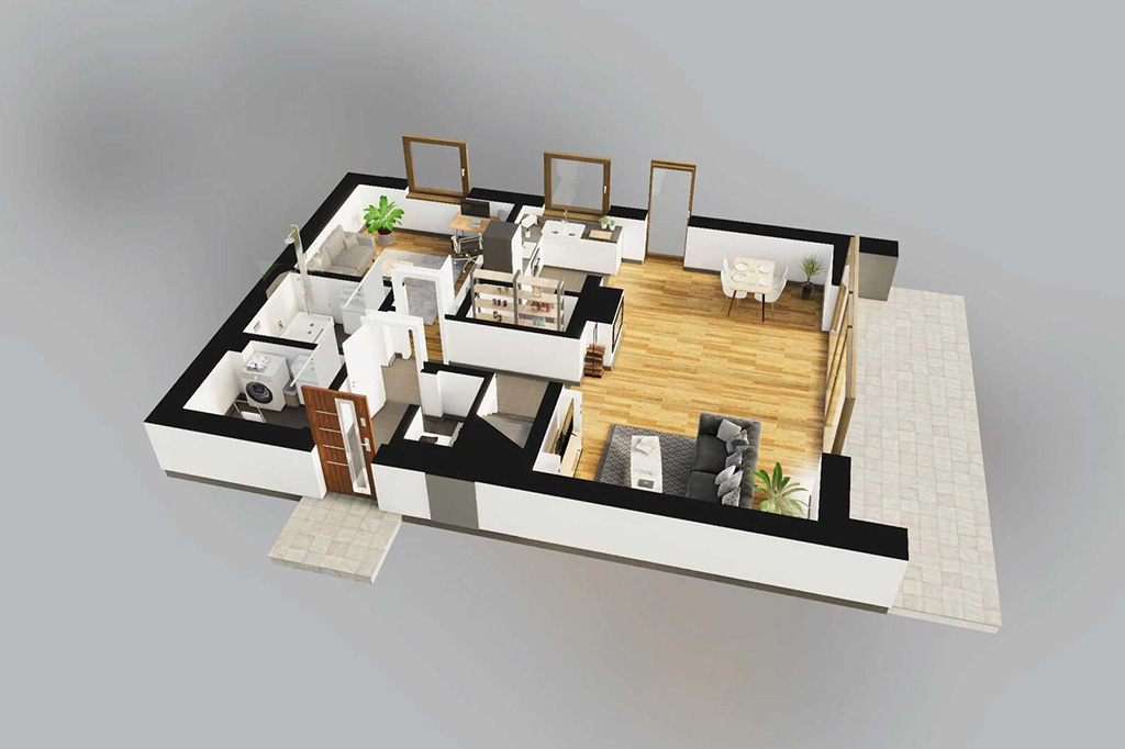Projekt domu Tapno 2 L-6838 - rzut 3D parteru