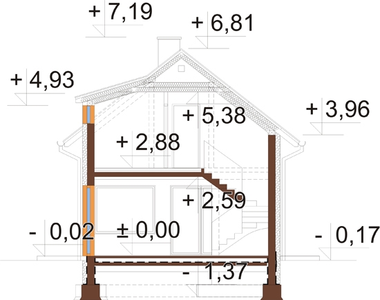 Projekt domu Xanten 2 L-6844 - przekrój A-A