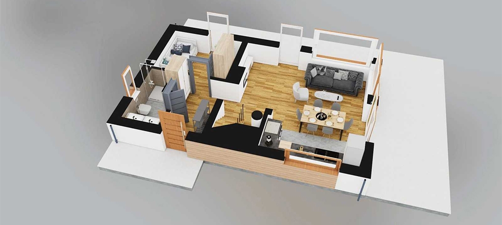 Projekt domu Xanten 2 L-6844 - rzut 3D parteru