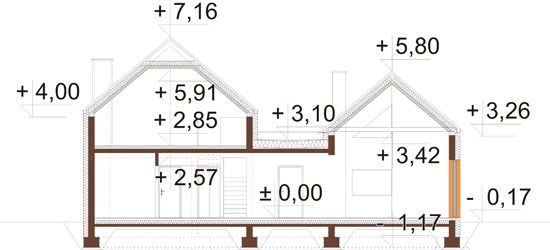 Projekt domu Salone 2 L-6852 - przekrój A-A