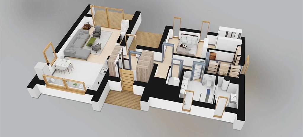 Projekt domu Salone 2 L-6852 - rzut 3D parteru