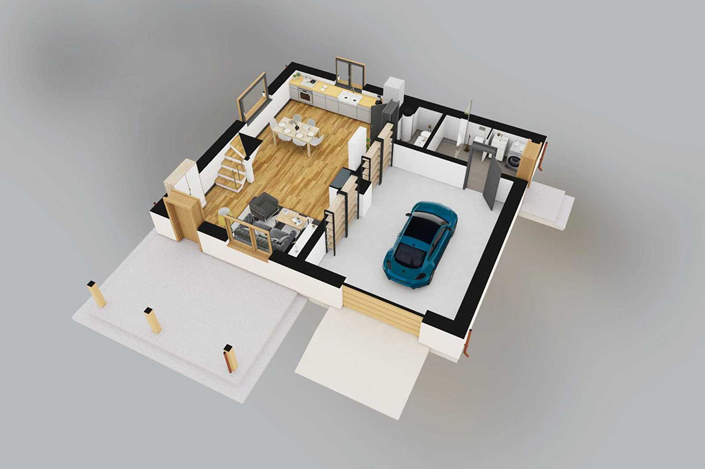 Projekt domu Ergona 2 L-6860 - rzut 3D parteru