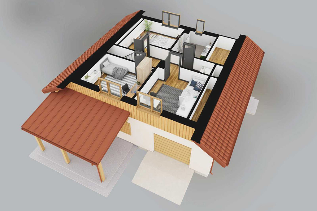 Projekt domu Ergona 2 L-6860 - rzut 3D poddasza
