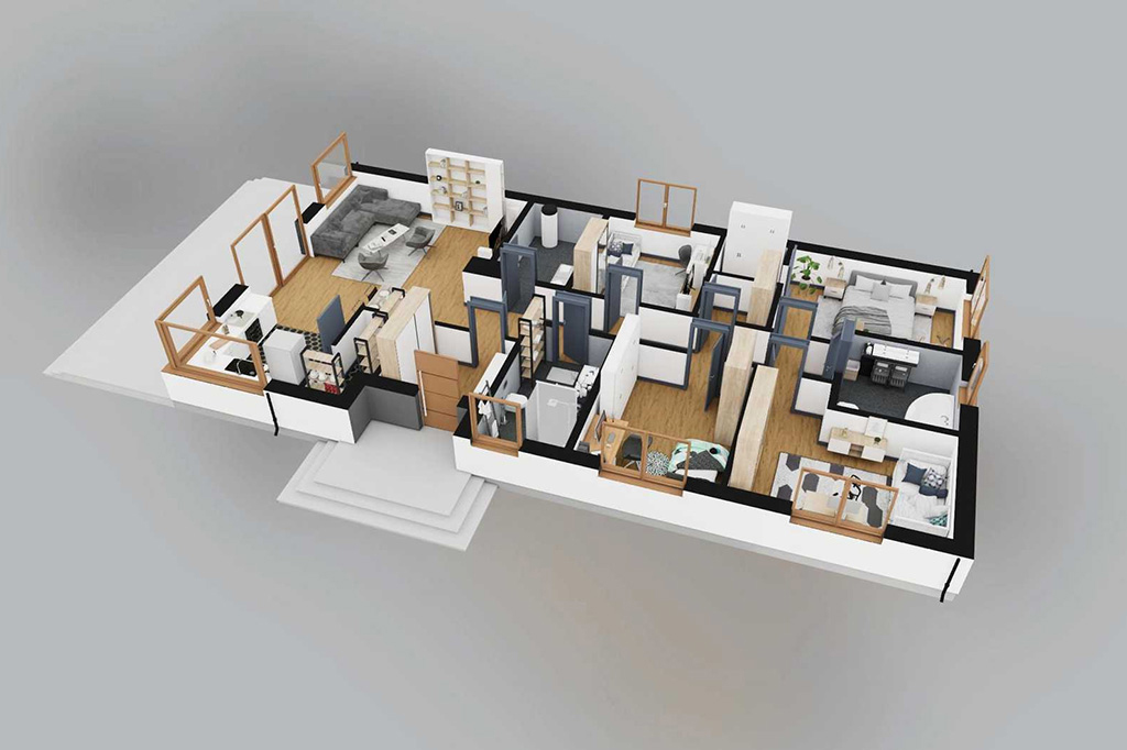 Projekt domu Elium 2 L-6873 - rzut 3D parteru