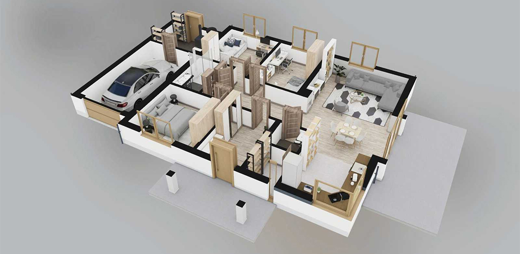 Projekt domu Ercor 2 L-6877 - rzut 3D parteru