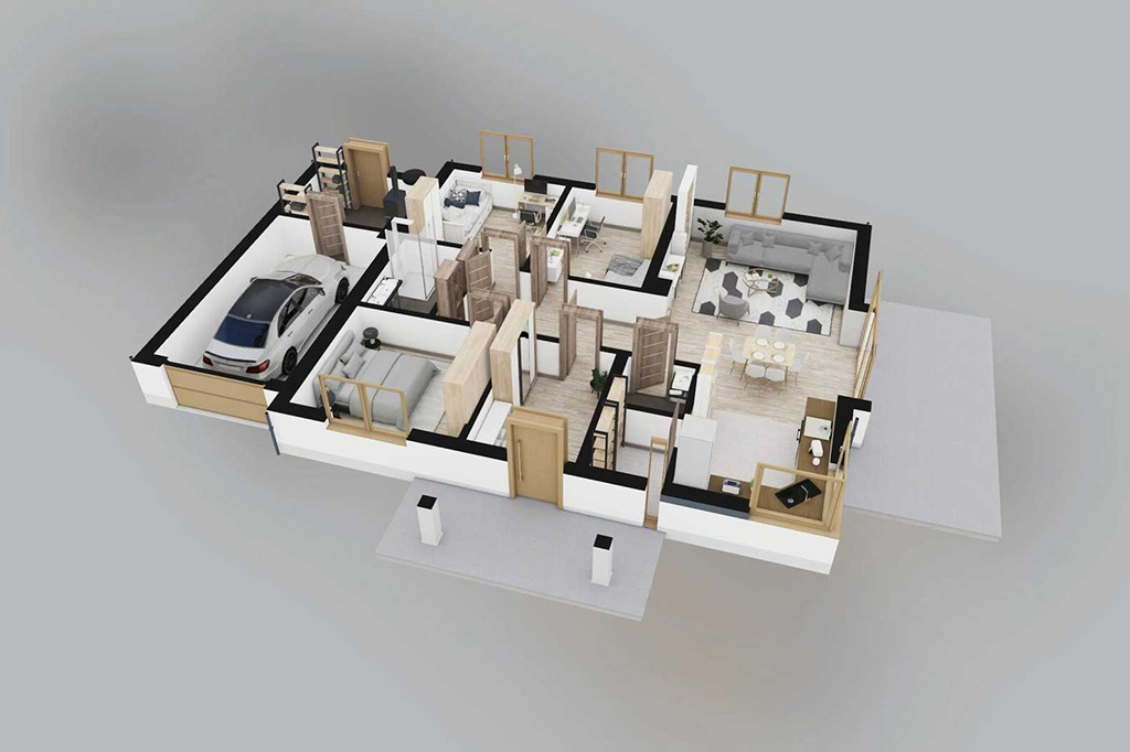Projekt domu Ercor 2 L-6877 - rzut 3D parteru
